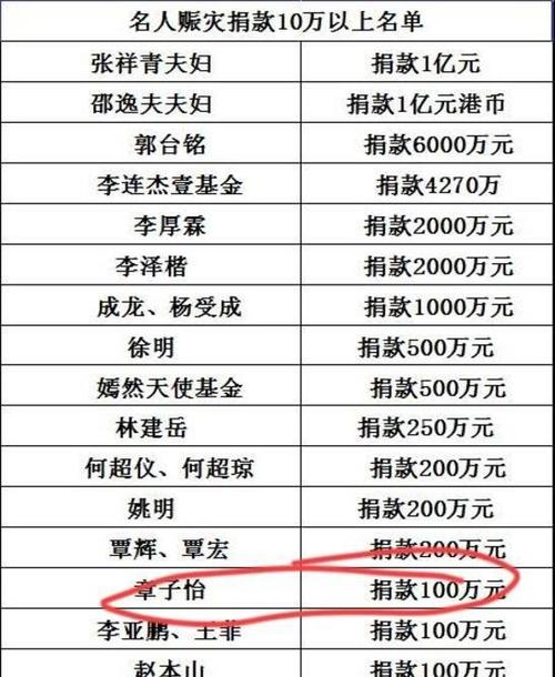 泸县地震明星捐款名单图片
