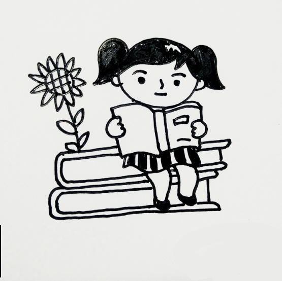 详解小女孩看书简笔画步骤，学习主题黑板报内容参考